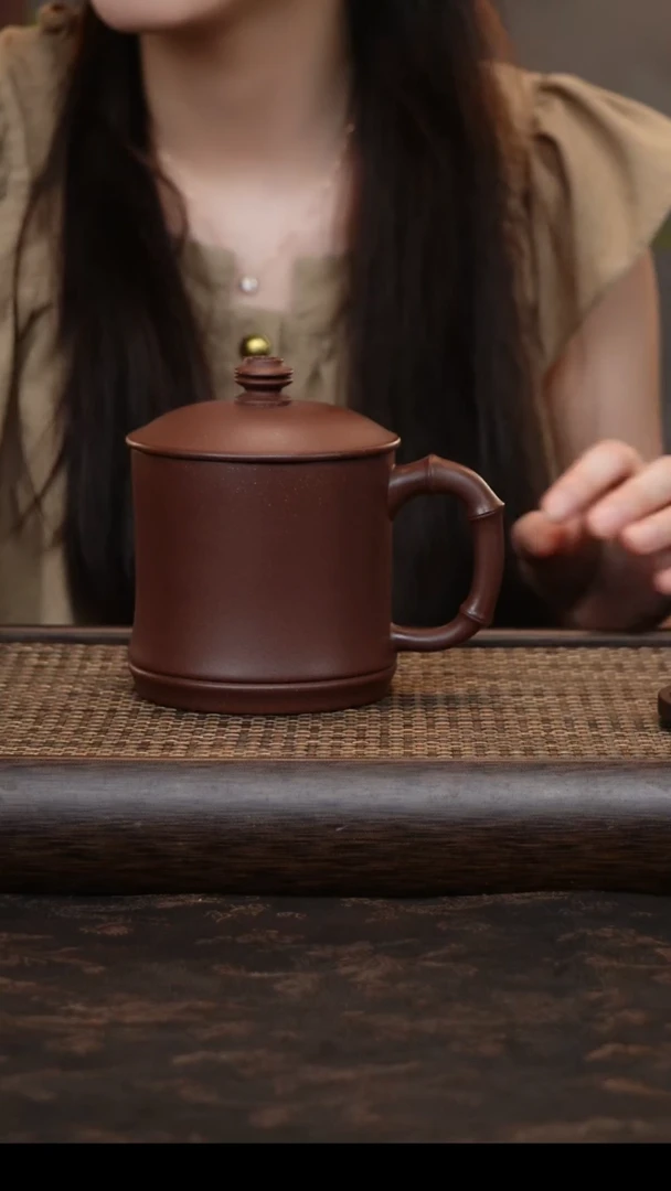 茶杯紫砂千禧紫泥竹节暇