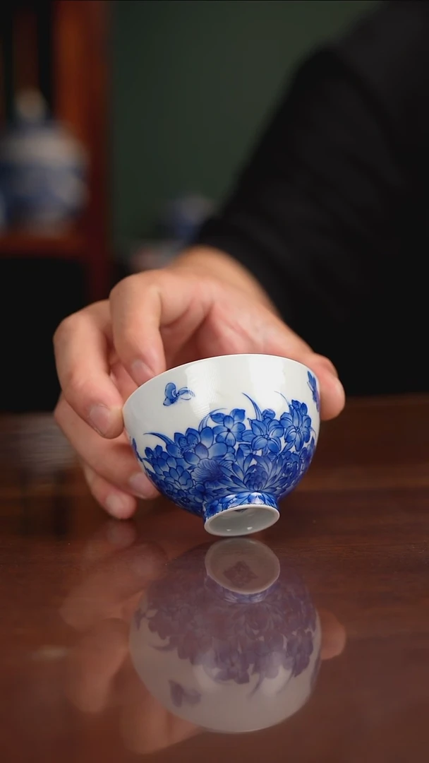 晓月窑青花山水主人杯