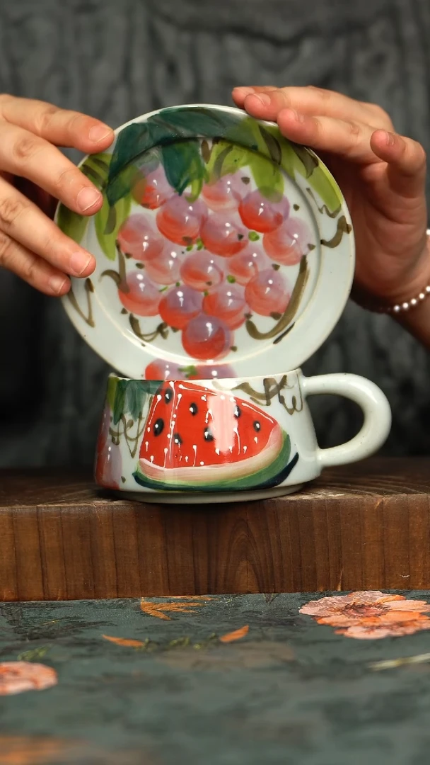 杯釉下彩手工手绘同款陶器