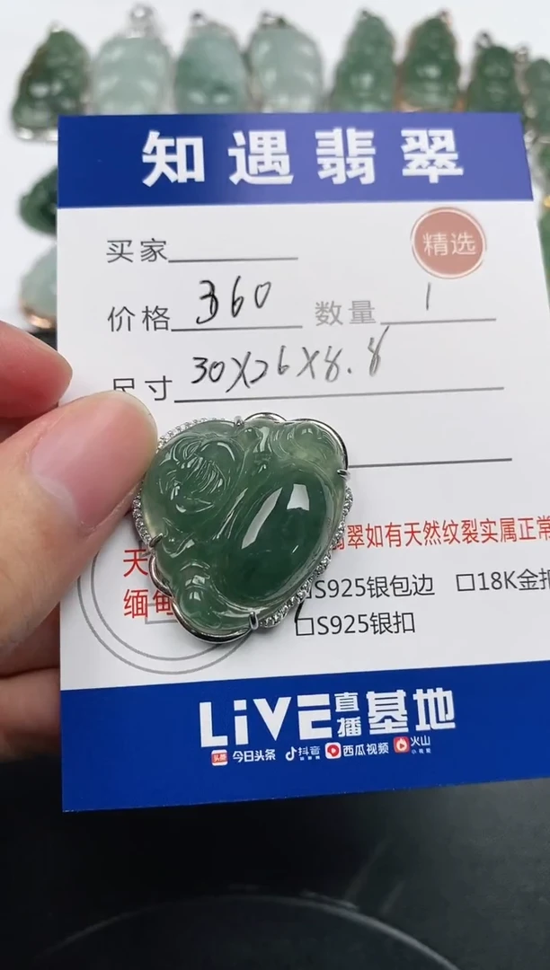 颈饰银S925镶嵌翡翠知***蝉挂件