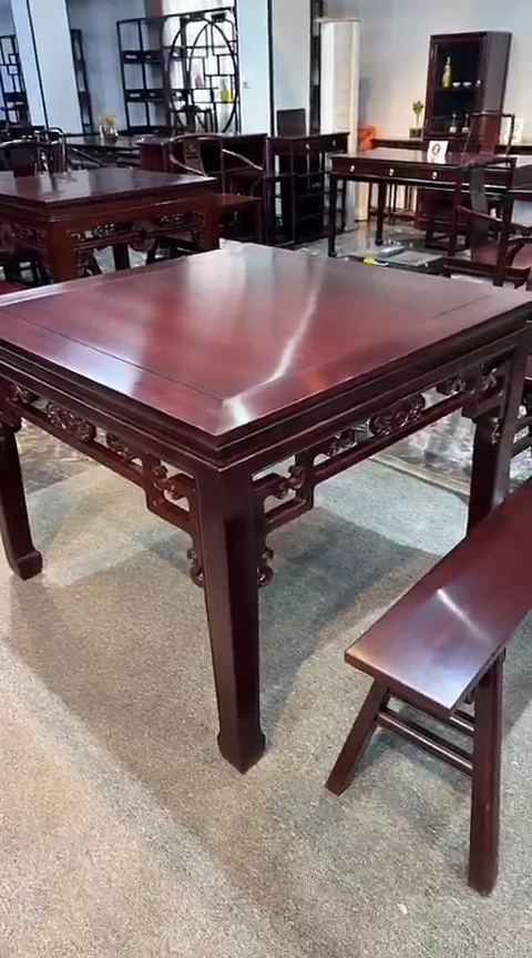 黑酸枝木类家具108108x84单桌+4长凳
