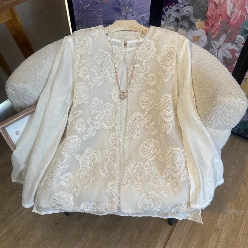 【XH瑰丽重工亮片钉珠】2025春装新款提花绣花拼接新中式马甲