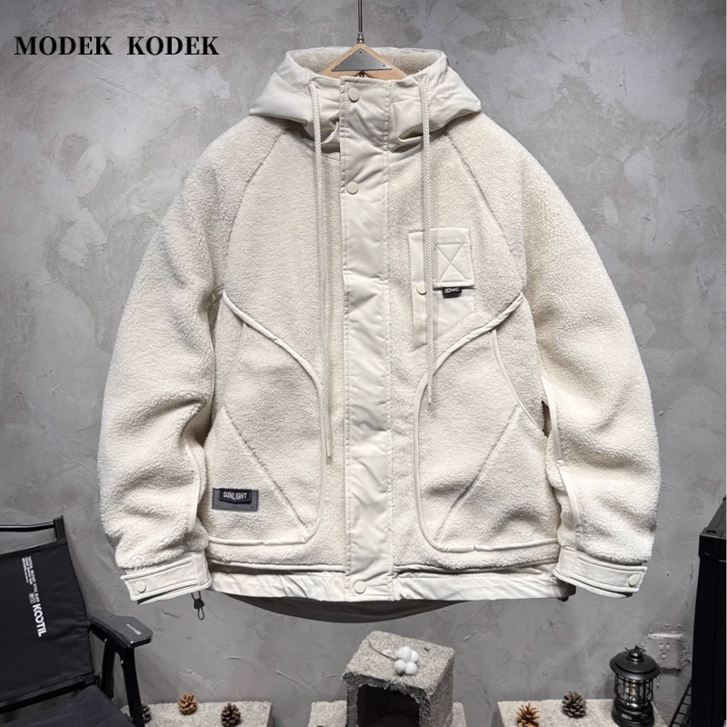 MODEK KODEK时尚潮牌复古摇粒绒夹克冬男季新款纯色百搭工装棉服