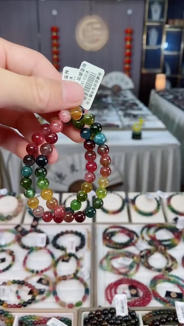 未镶嵌透体老矿碧玺彩虹单圈手串8mm+碧玺xion多样性发货 一条