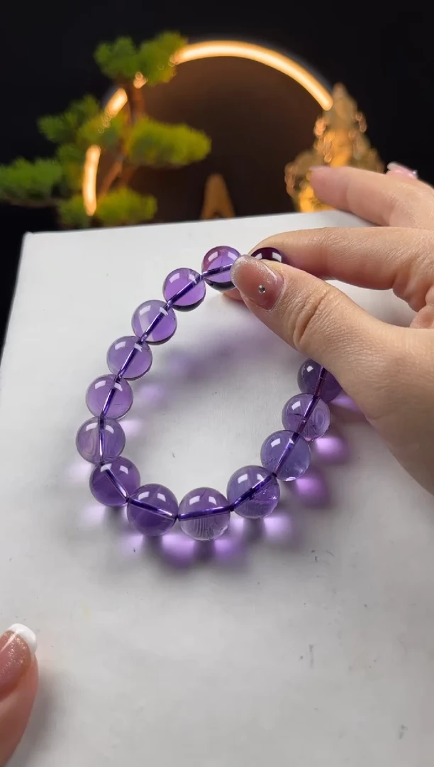 【闪购商品】紫晶手链未镶嵌天然巴西紫水晶圆珠手串13mm