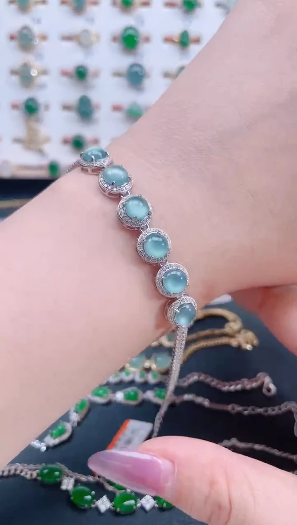 银S925镶嵌手链翡翠天然翡翠