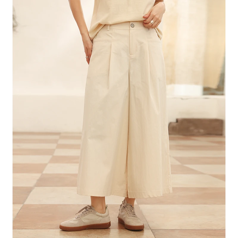 WUSEWUWEI/无色无味【天空之镜】都市休闲棉感捏褶九分阔腿裤