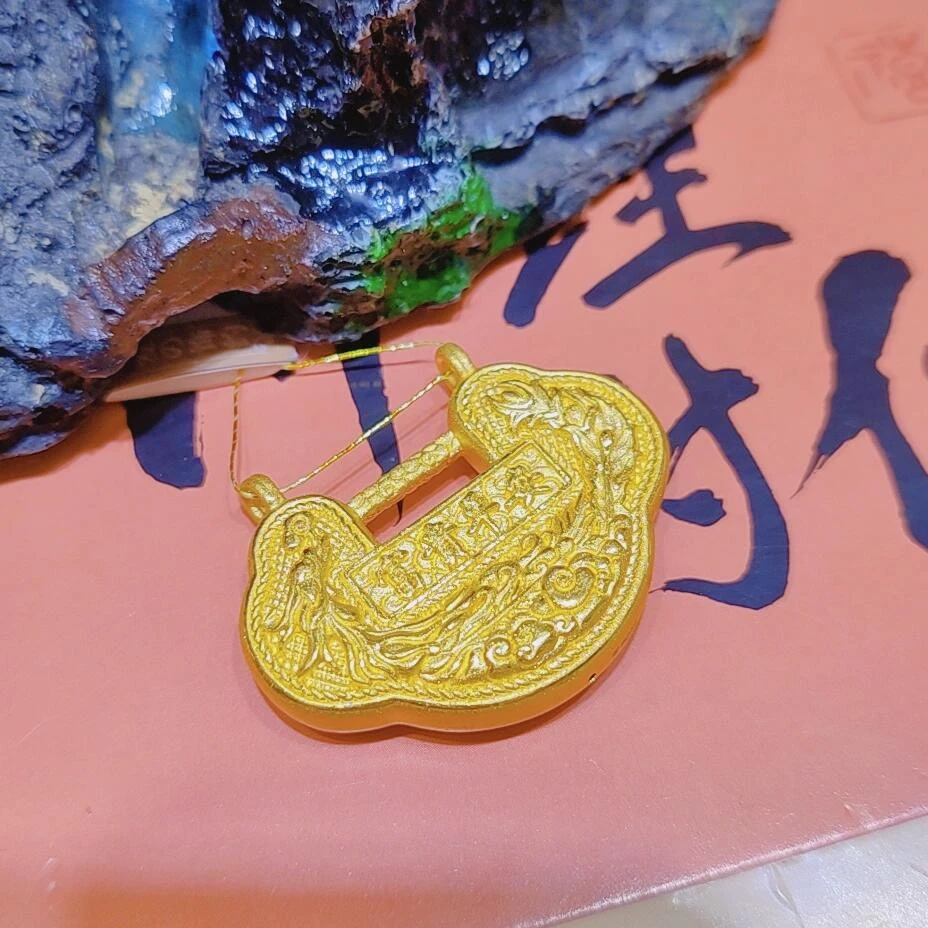 足金999纯黄金长命百岁牡丹花开如意锁送礼