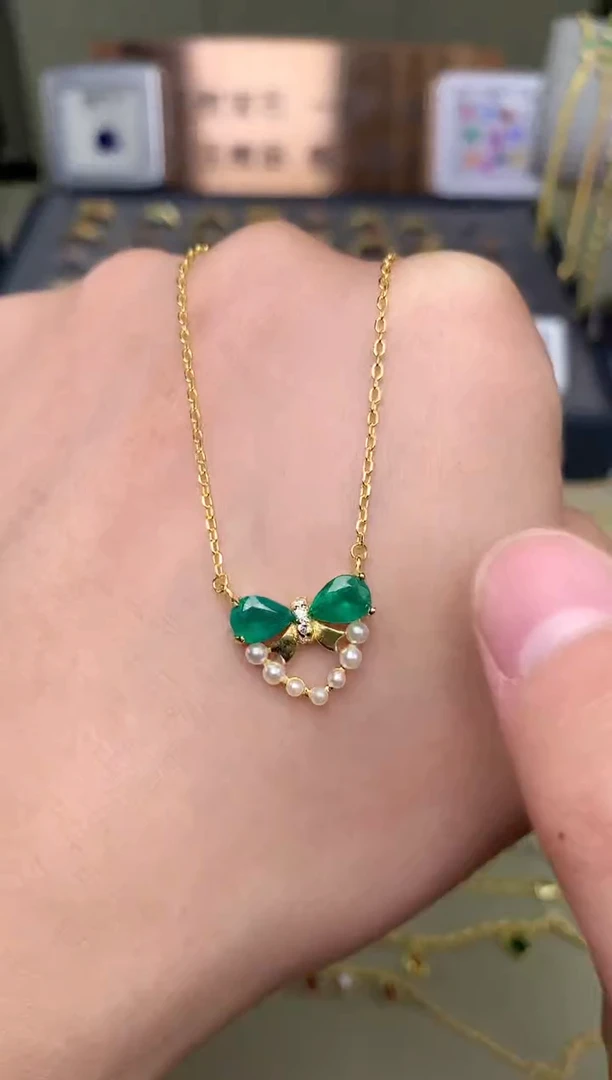 【闪购商品】祖母绿颈饰银S925镶嵌项链