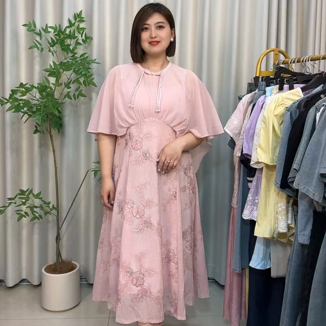 木会大码轻奢高级感新中式国风吊带披肩连衣裙粉色遮肉显瘦仙女裙