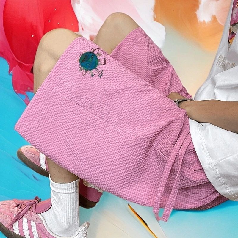 粉色泡泡纱短裤美式男士宽松大码运动裤速干裤百搭休闲裤外穿薄款