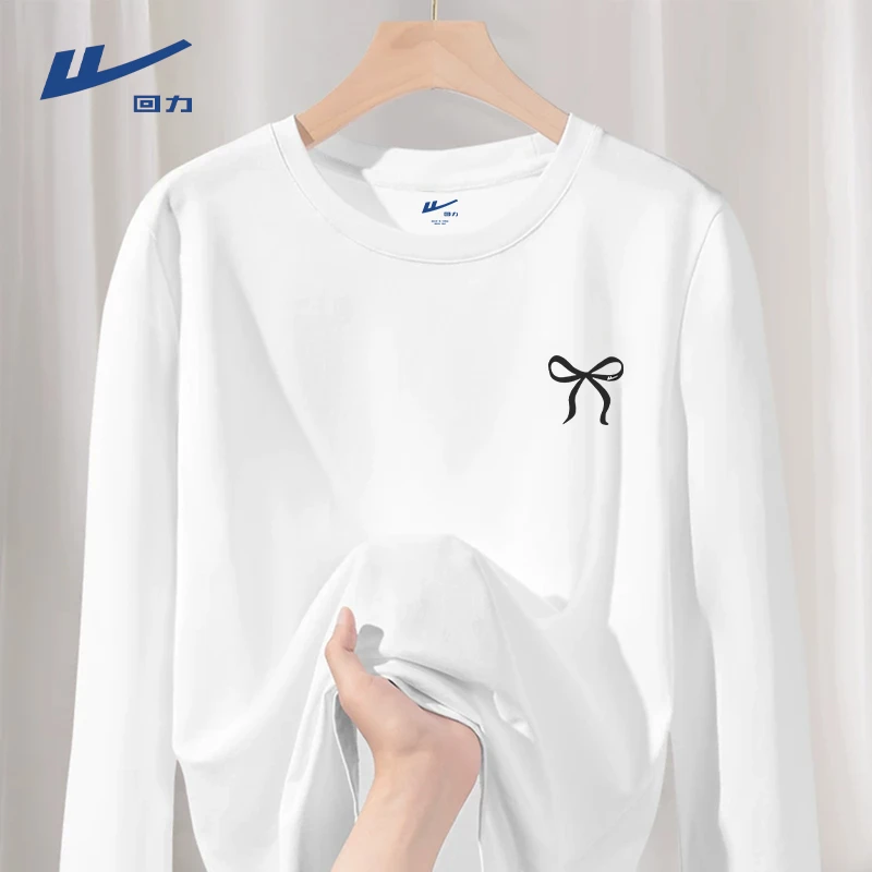 Warrior/回力纯棉白色长袖t恤新款洋气宽松春秋季打底衫女内搭