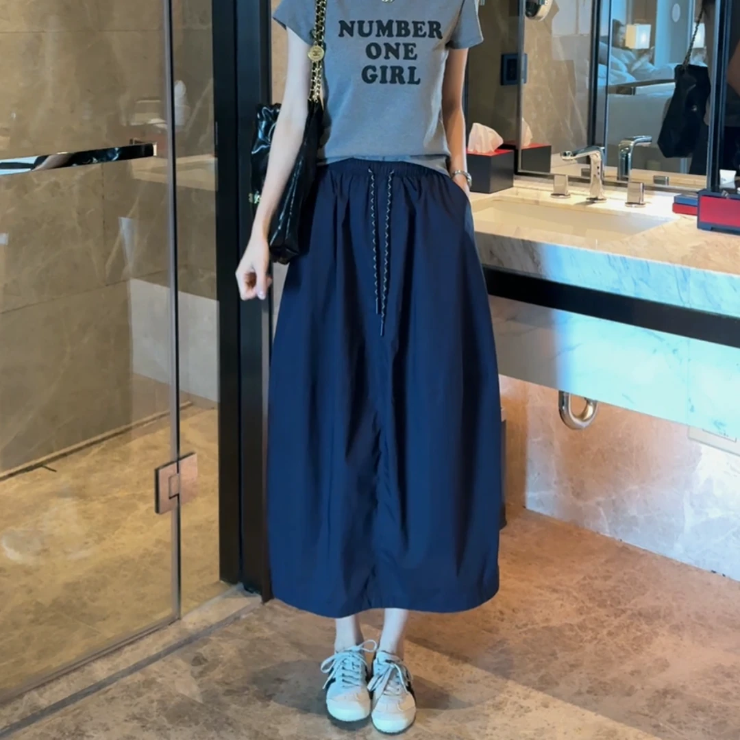 2025【茧型花苞裙】定制款韩系风夏季新款时尚抽绳松紧腰半身裙