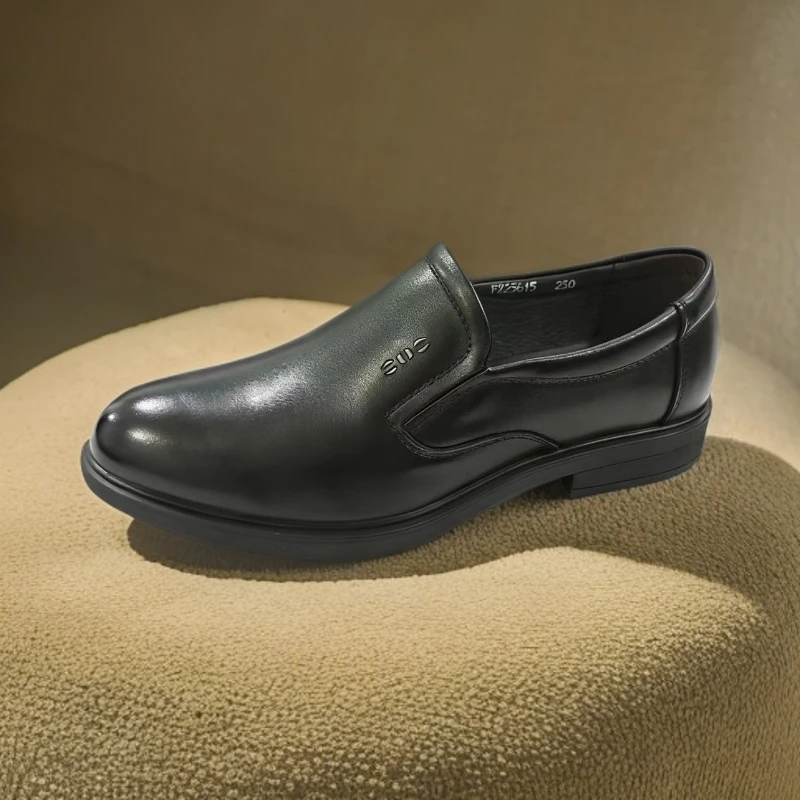 休闲皮鞋男士真皮皮鞋商务德比鞋舒适单鞋一脚蹬时尚黑鞋25615