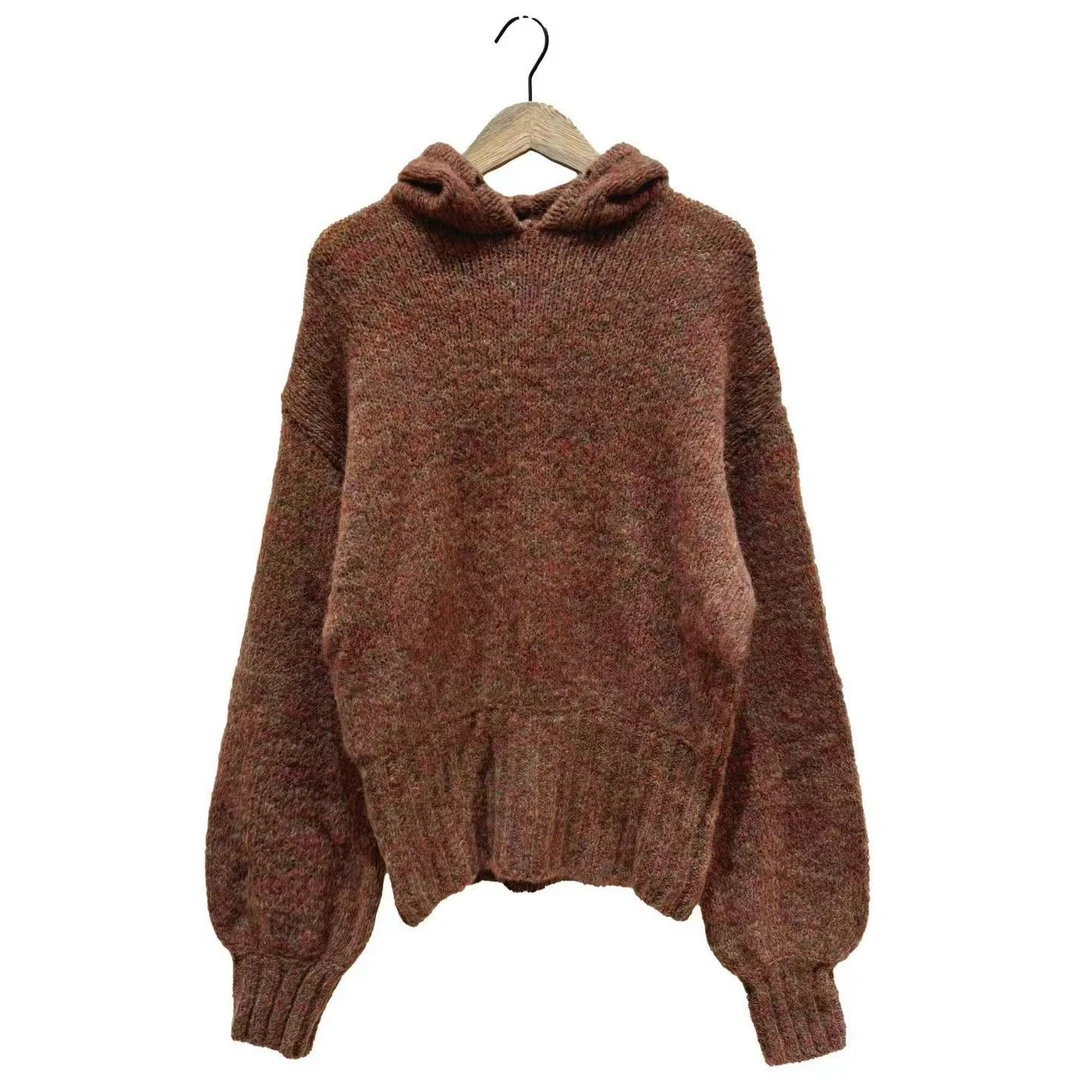 涟香家左岸迷香针织上衣7040连帽短款平纹休闲百搭秋冬套头