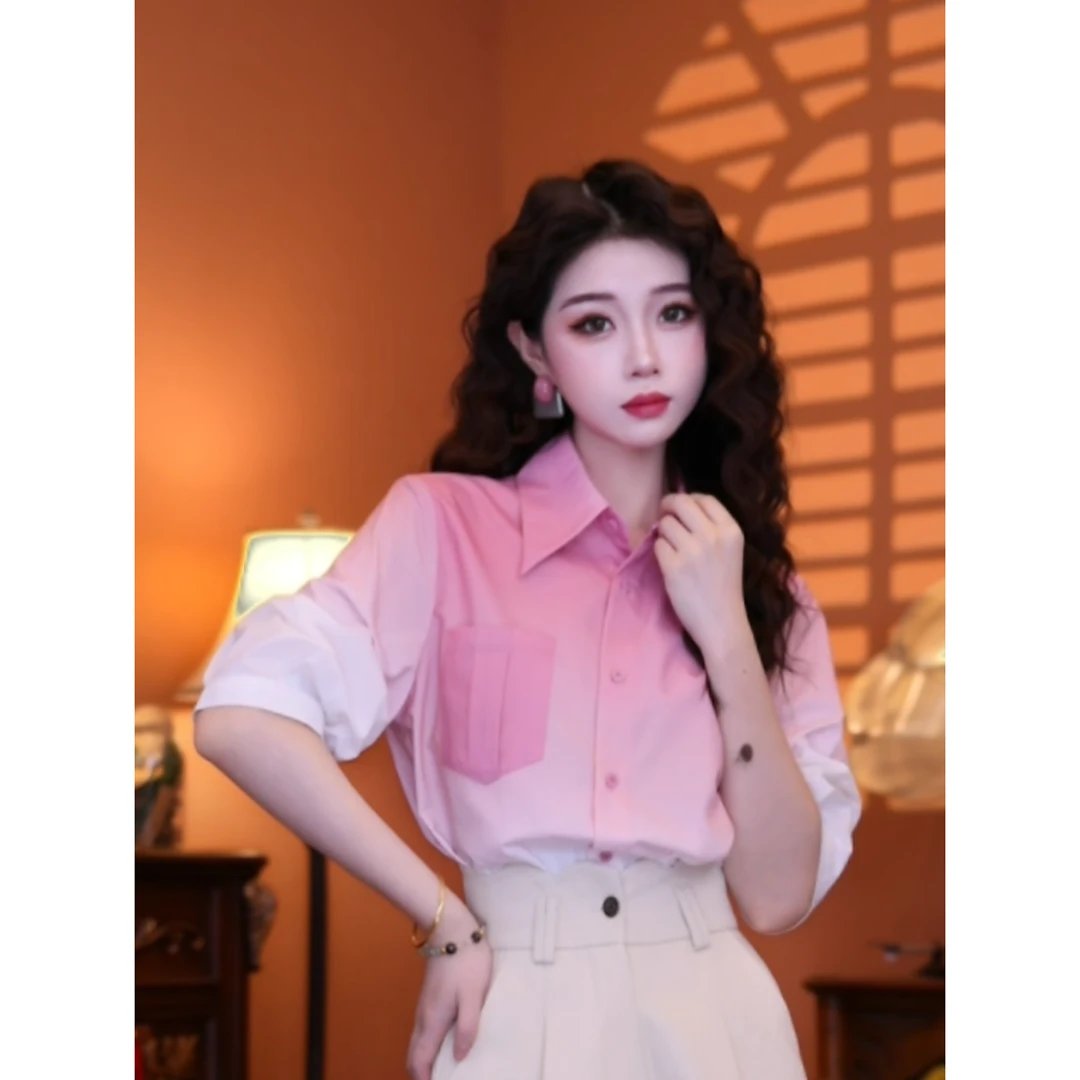 蒋肉肉【夏日冰莓】港味复古时尚气质短袖上衣01896
