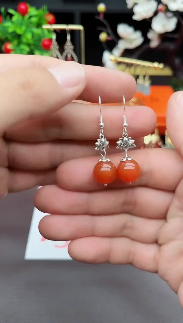 玛瑙/玉髓耳饰银S925镶嵌718000