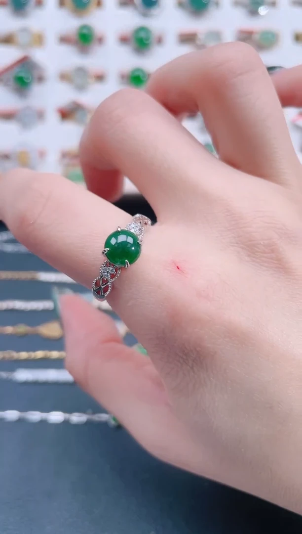 银S925镶嵌戒指翡翠天然翡翠
