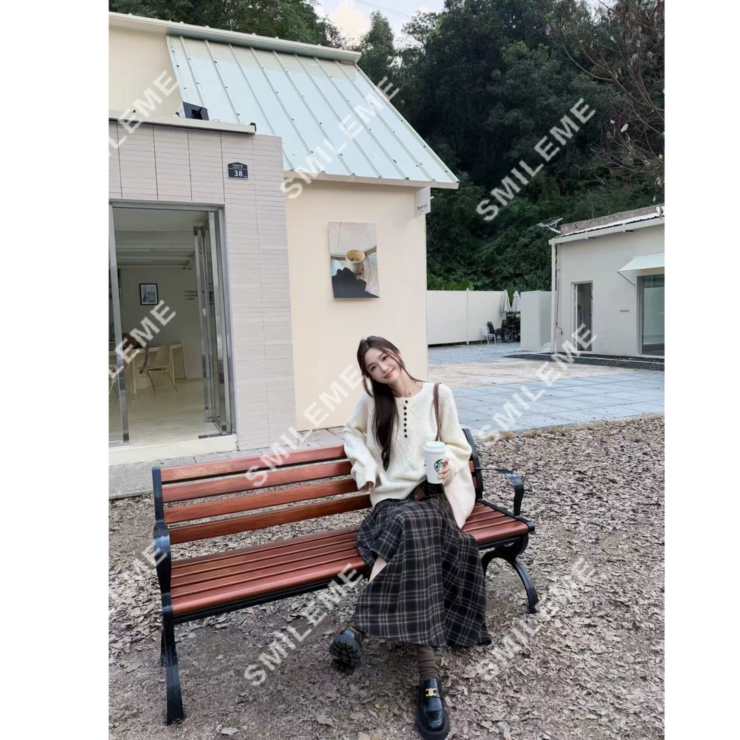 SMILEME【德鲁纳馆】秋冬羊毛混纺气质百搭格纹半身裙MC06425410