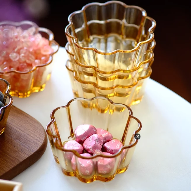 明尚德圆形花边碗甜品碗琥珀色玻璃碗家用米饭碗沙拉碗烤箱可用