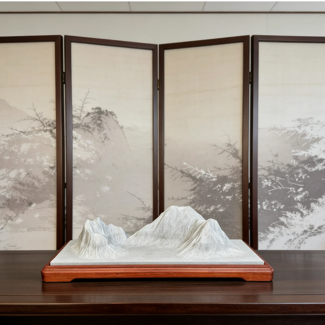 石雕山形摆件书房书桌茶桌装饰新中式工艺品