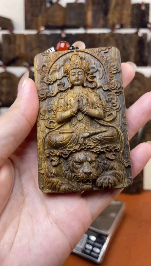 木木雕款芽庄 伏虎观音8cm送养香瓶