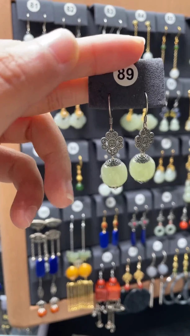 【闪购商品】和田玉耳饰银S925镶嵌0089