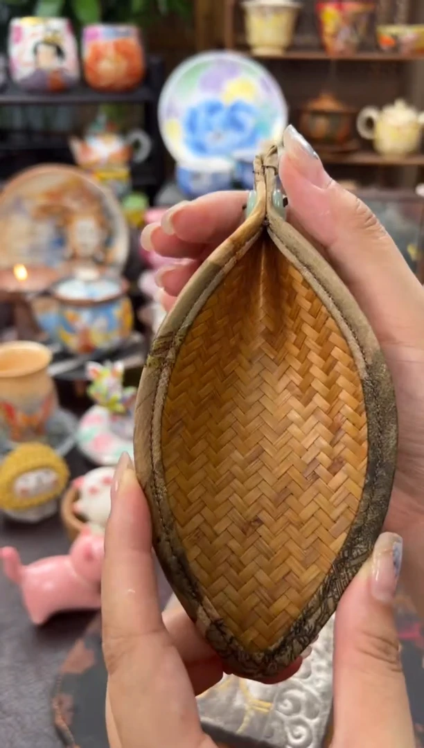 一叶扁舟竹编缎面茶则