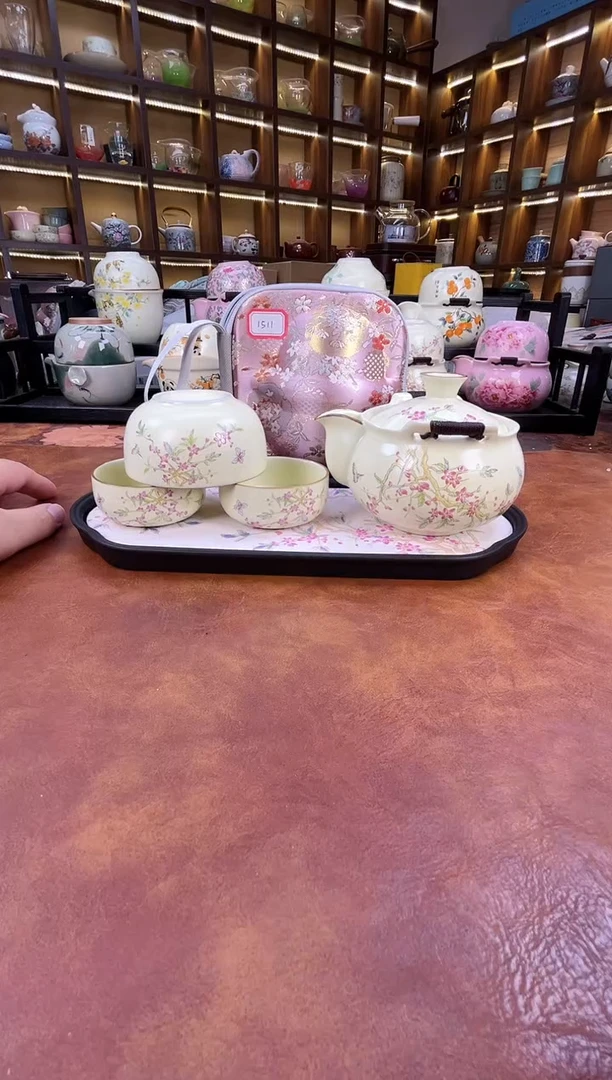 瓷片桃花宝瓶旅行+长方桃花盘