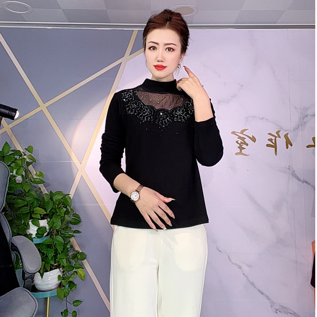 秋冬新款女士双面绒半高领长袖黑色打底衫时尚百搭显瘦小衫6379