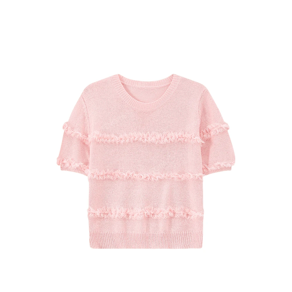 【柔风轻抚】新款减龄针织套头针织短袖女0226