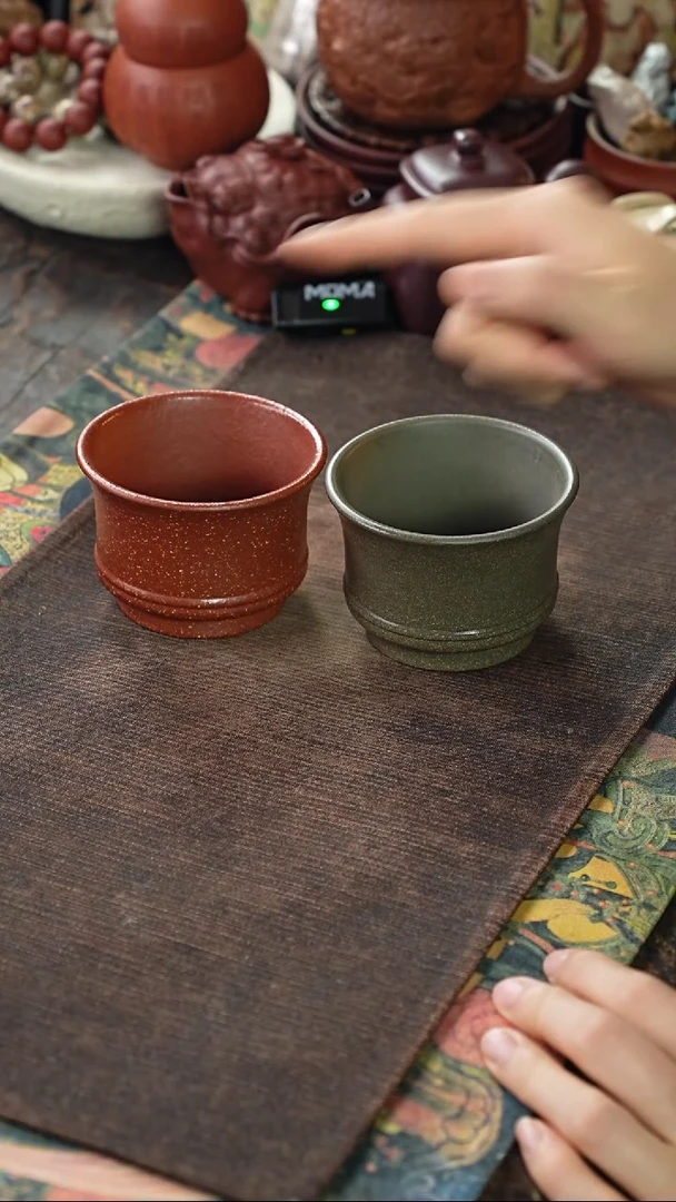 九斋红降坡青段光素紫砂对杯