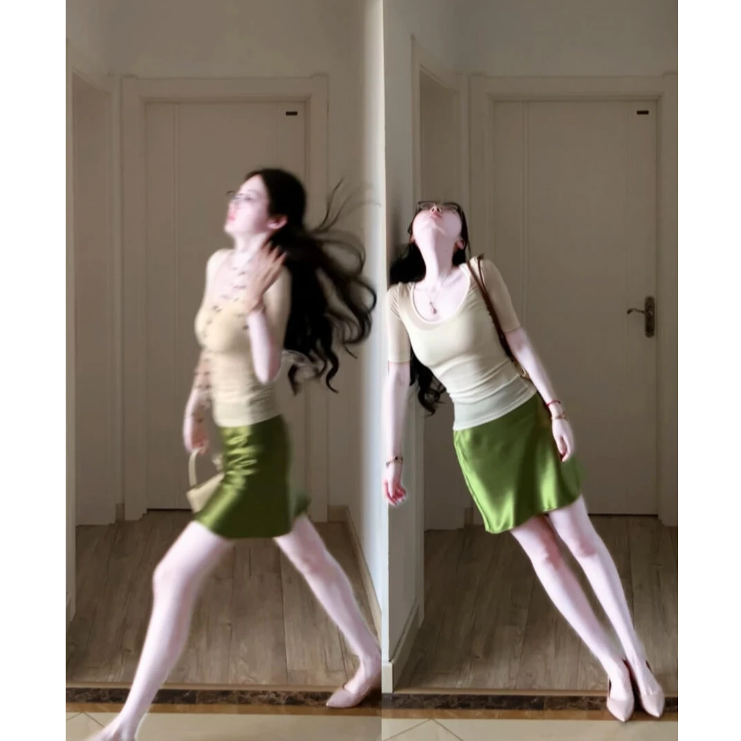 MARIE.COCO韩系U领正肩短袖T恤女夏季小个子短款上衣半身裙套装