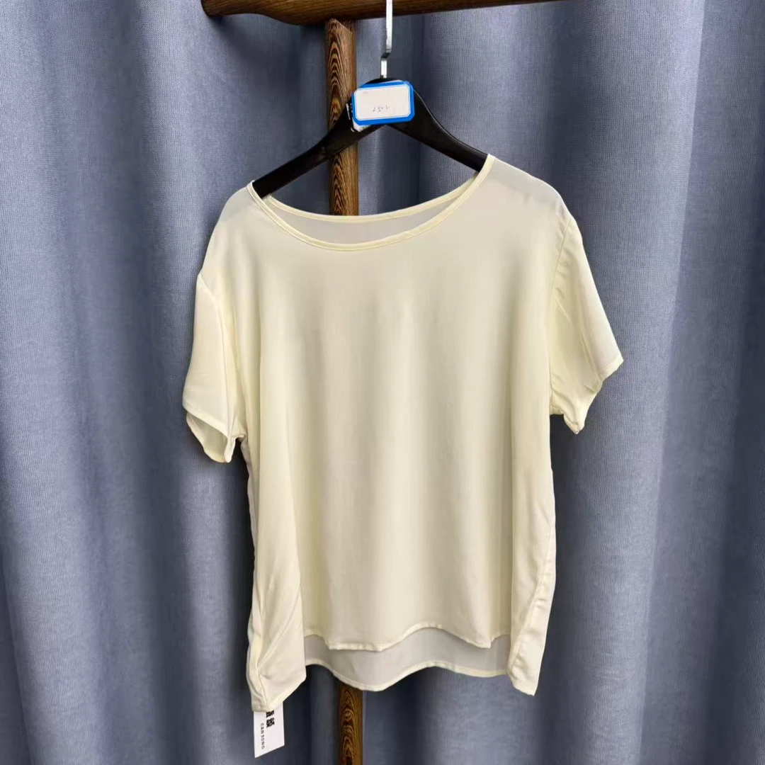 （瑕疵）秋季新款休闲时尚圆领桑蚕丝短袖上衣女Z502