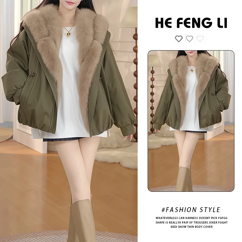 温柔轻熟风大毛领连帽棉衣2025冬季新款宽松版型泡泡袖型灵动温柔