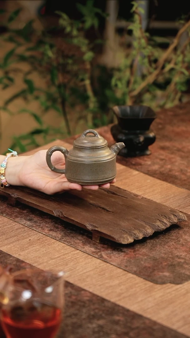 茶壶紫砂竹鼓 青段柴烧