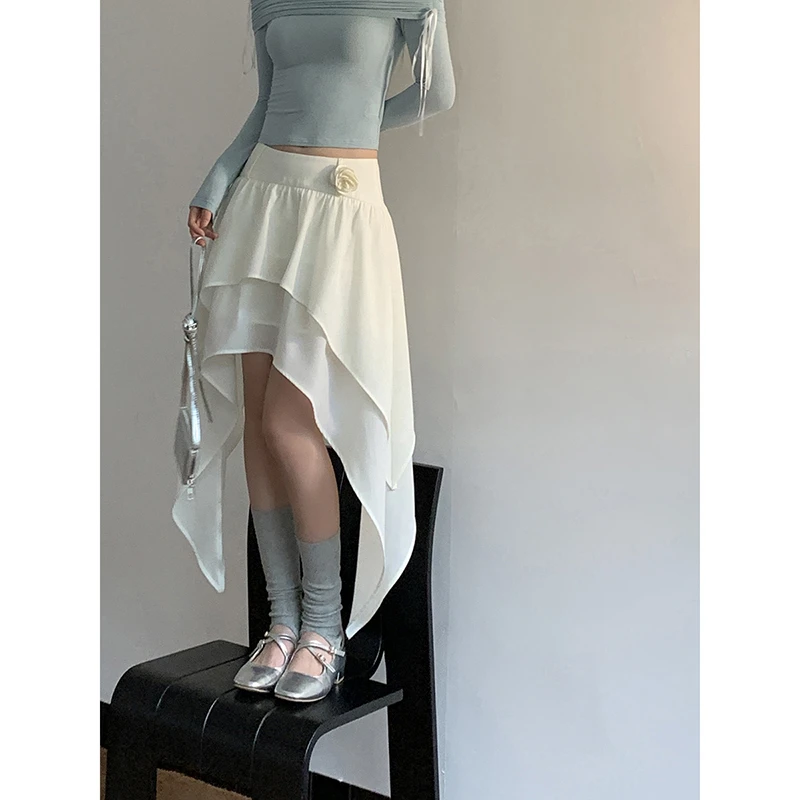 【秋秋清仓】夏季新款不规则短裙低腰简约杏色半身裙242U1261#