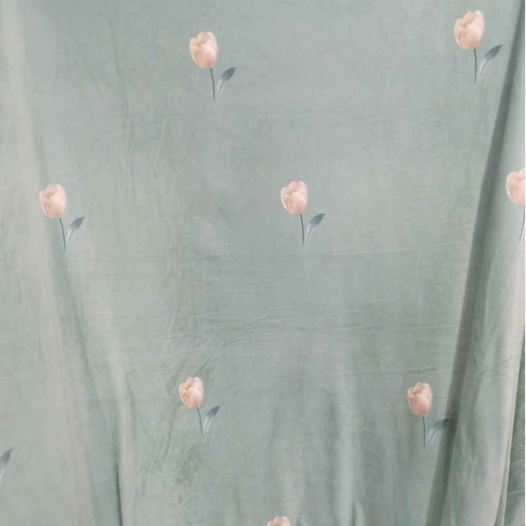 高端加密保暖绒布料～绿郁金香