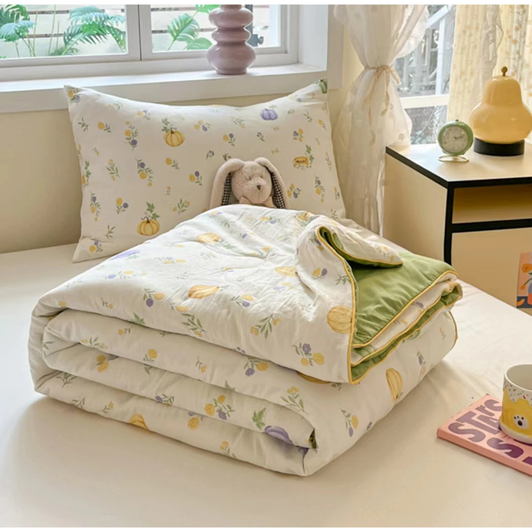 【暮云生活】A类柔.水洗印花亲肤云朵棉夏被-小南瓜