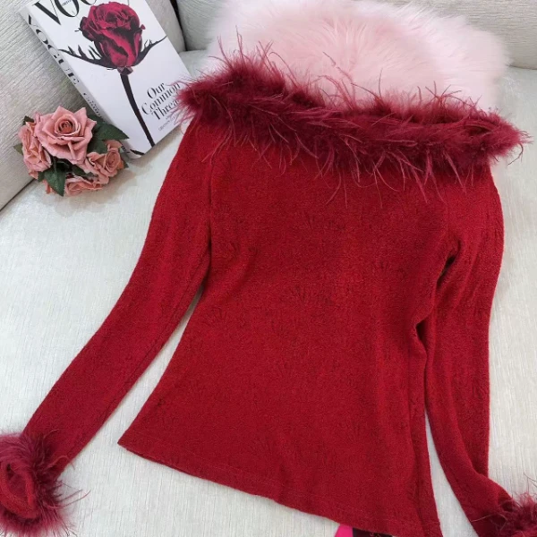 DC【朝花琳方】长袖网红显瘦毛毛时尚百搭上衣