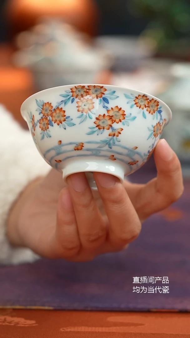 望玉斗彩落花流水主人杯