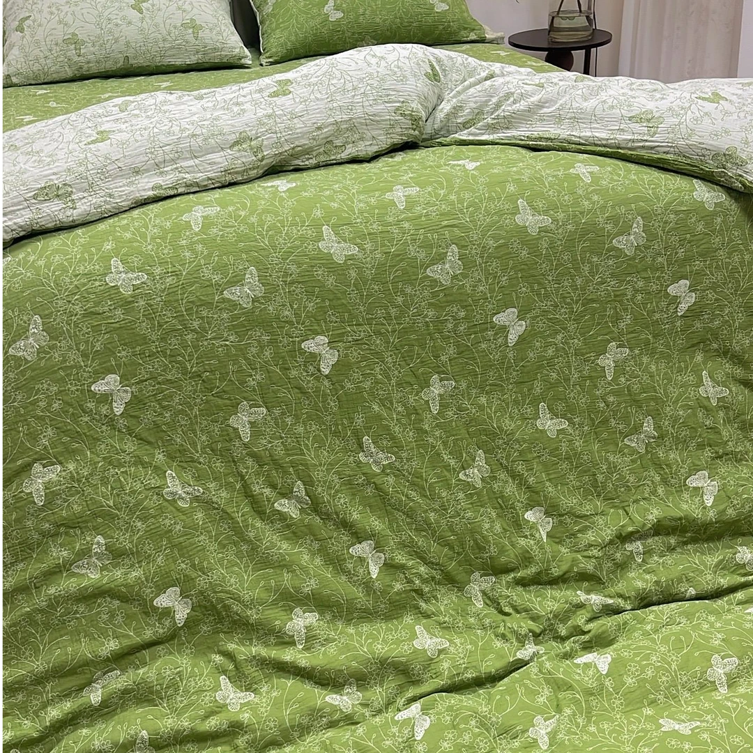 【2025新款-蝶舞】全棉A类复古浮雕提花双层纱四件套加揉加皱感