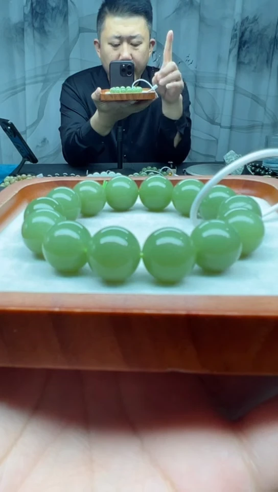 未镶嵌手串和田玉1青黄口卡16纯天然拍一发一