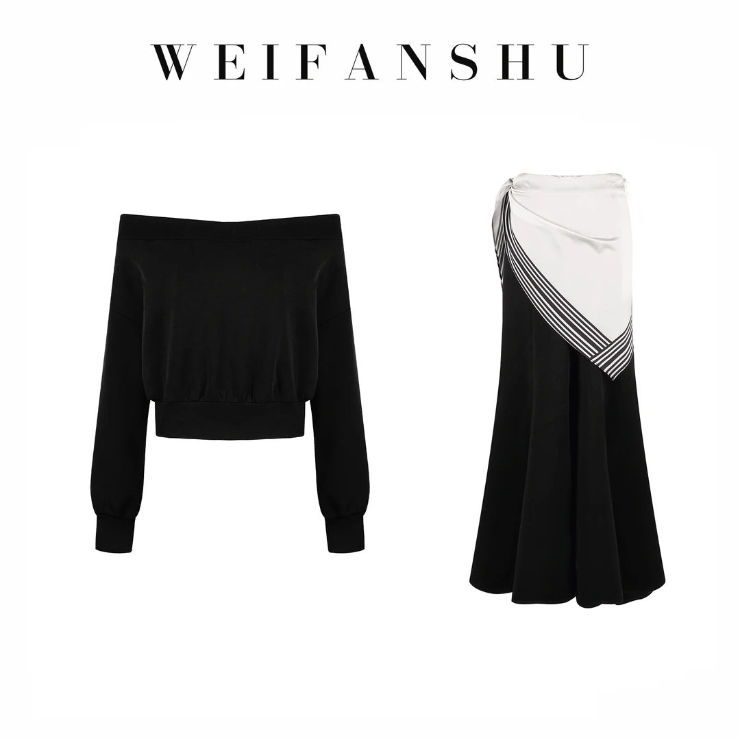 WEIFANSHU/魏凡舒【出游步调】春夏设计感一字肩显瘦时尚休闲套装