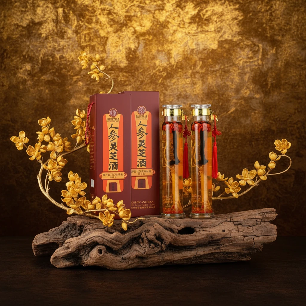 君道运国药药材人参灵芝酒双瓶【H】52度