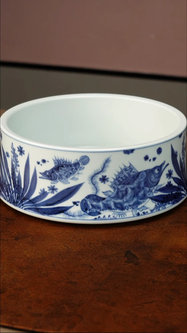 瓷幽蓝溪堂鱼藻纹水洗