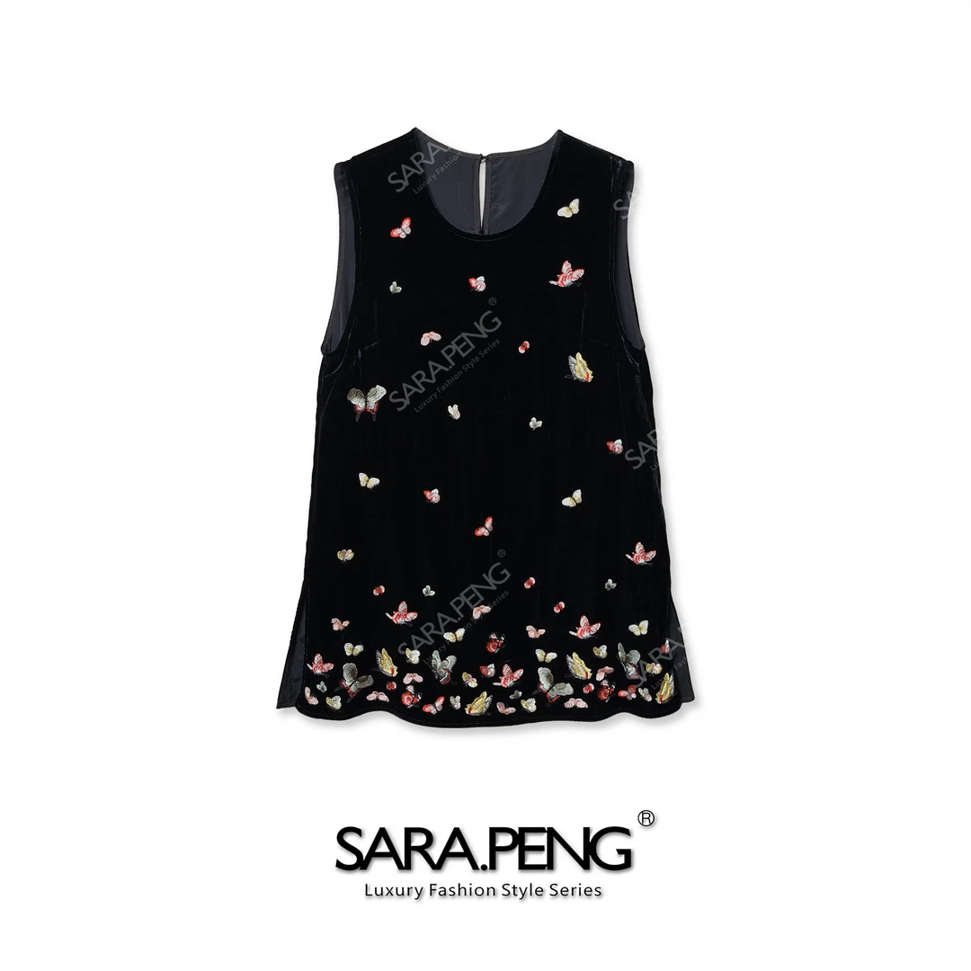 SARA.PENG百蝶图｜新款桑蚕丝丝绒手工刺绣连衣裙上衣｜优雅华贵