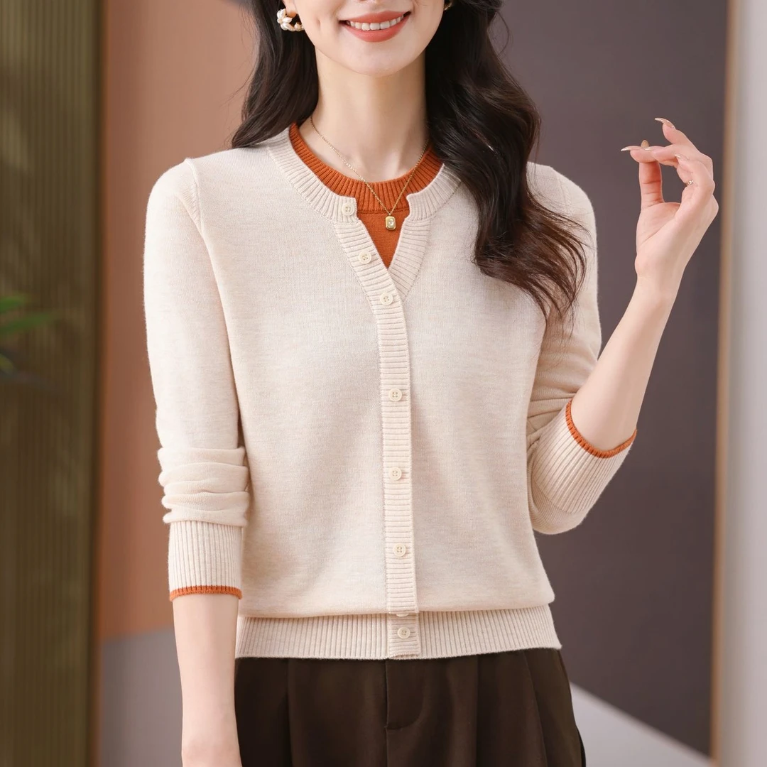 春季假两件薄款上衣女士毛针织衫短款百搭长袖毛衣打底小衫
