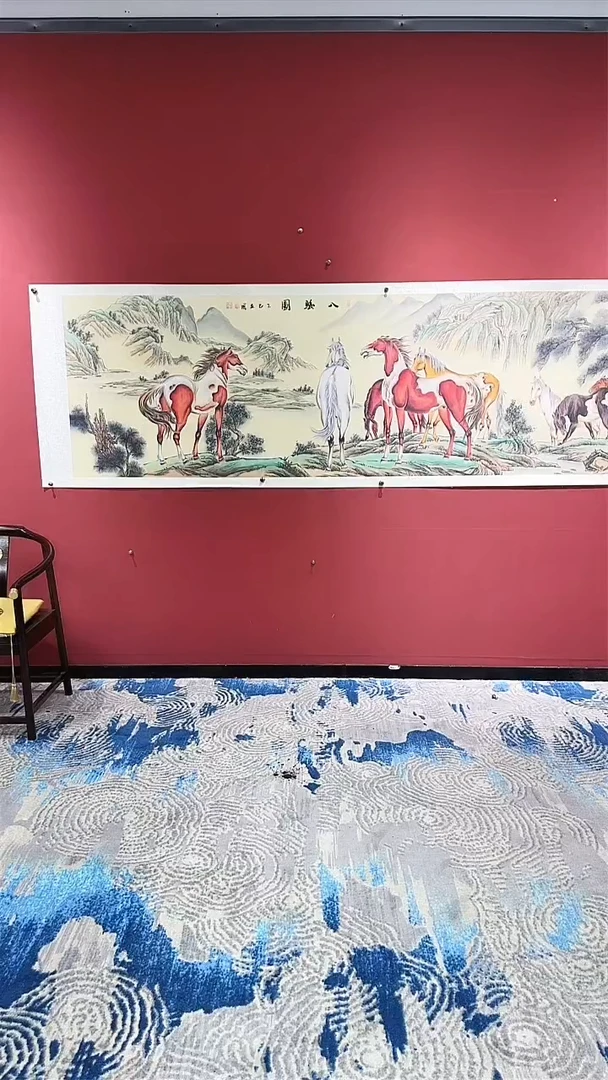 国画八骏图 绢布 陈立国