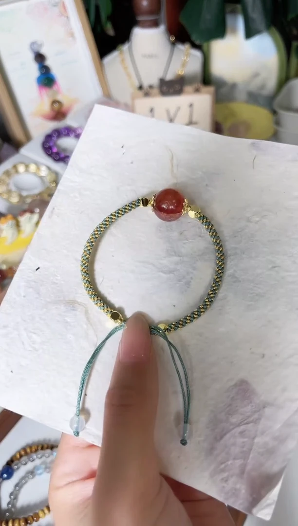 未镶嵌手链水晶正宫红胶花水晶编绳款14m尺寸